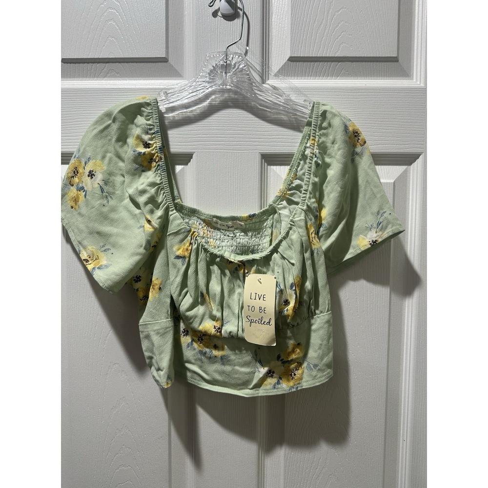 Live To Be Spoiled Sage Green Floral Crop Top XL Cottagecore‎ Fairy Festival